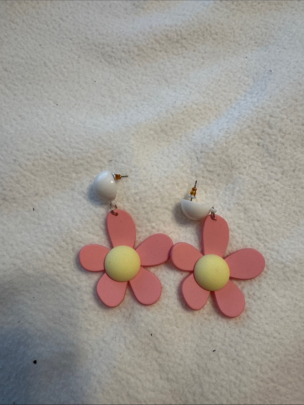 Pink Flower Drop Earrings with Yellow Center - Women Accessories